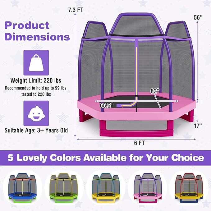 GYMAX Trampoline for Kids, 7FT Toddler Trampoline with Safety Enclosure Net & Seamless Spring Pad, Heavy Duty Small Indoor/Outdoor Trampoline for Boys, Girls Age 3+