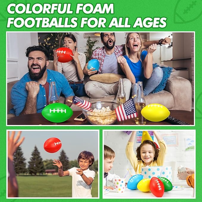Leyndo 4 Pcs 7.25'' Kids Foam Football Mini Colorful Sports Footballs for Outdoors Practice Training Game Football School Carnival Reward Party Favors, Youth Size