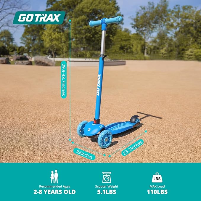 Gotrax KS1 Kids Kick Scooter, LED Lighted Wheels and 3 Adjustable Height Handlebars, Lean-to-Steer & Widen Anti-Slip Deck, 3 Wheel Scooter for Boys & Girls Ages 2-8 and up to 110 Lbs
