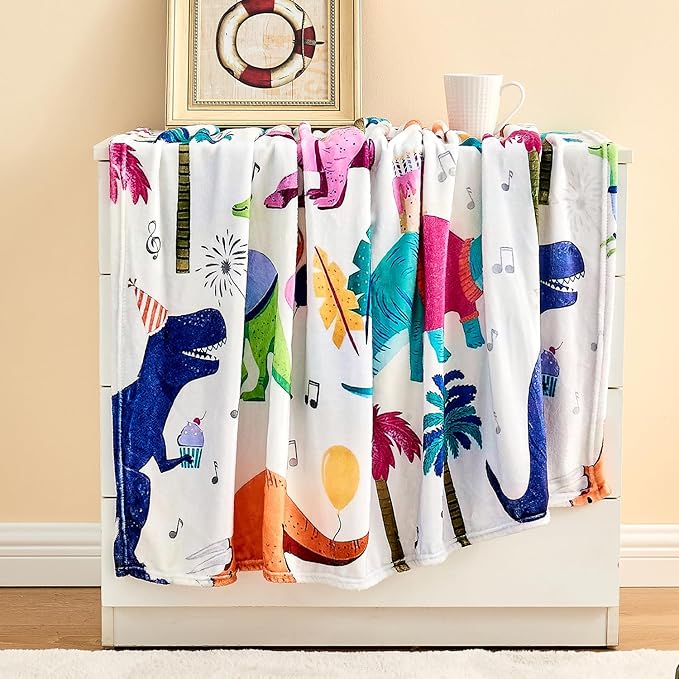 Wajade Toddler Fleece Dinosaur Blanket for Boys - Soft Throw Blanket with Dinosaur Print for Children's Birthday, Christmas, Halloween - 60"x80"
