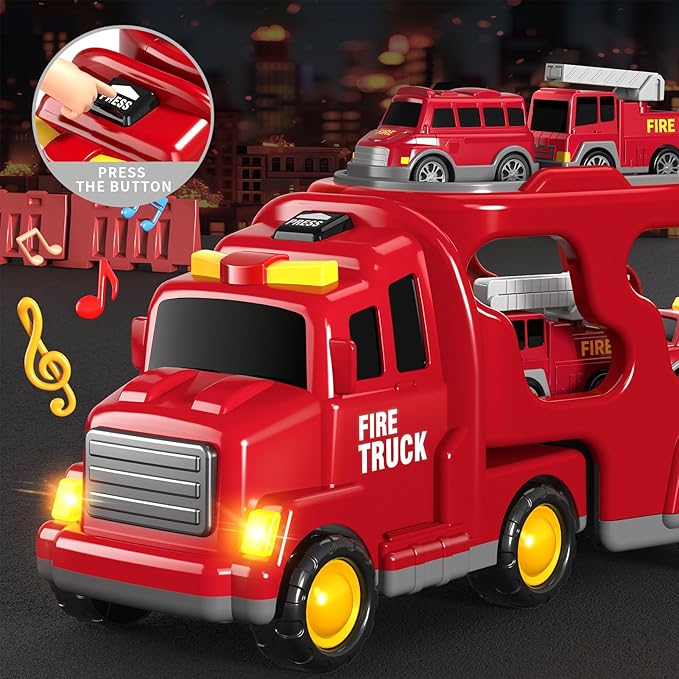 7 in 1 Fire Trucks Cars Toys for Toddlers 3-5, Boy Toddler Car Truck Toys with Light Sound, Birthday Gifts Toys for 3 4 5 6 Year Old Boy