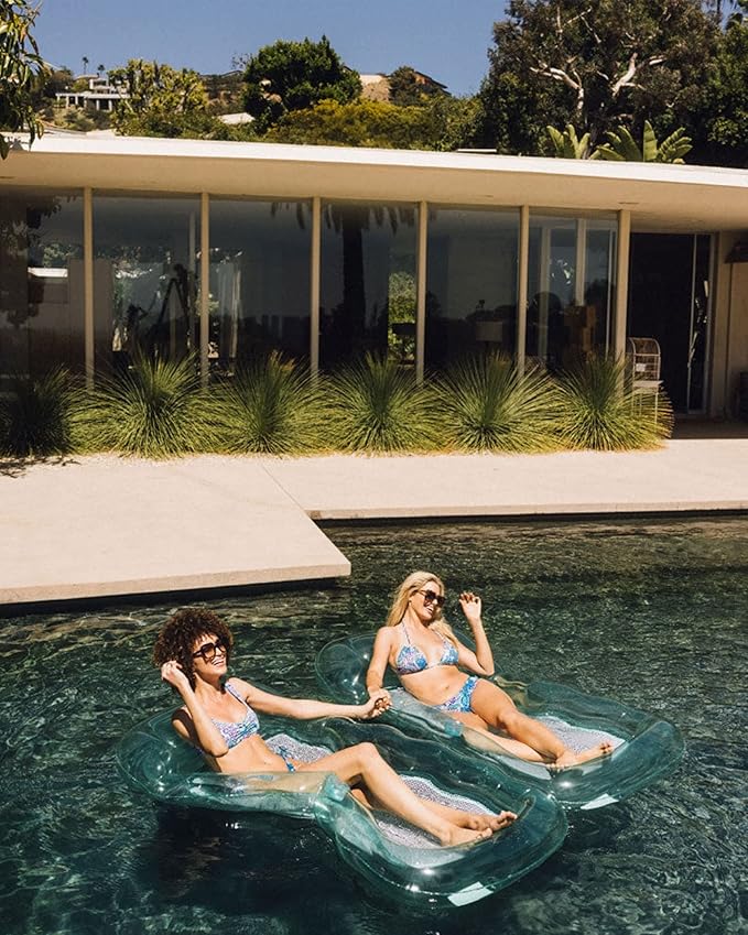 FUNBOY Clear Inflatable Mesh Pool Lounger Mesh Water Hammock with Built-in Pillow 70" Pool Hammock Float for Adults Swimming Pool Accessories & Tanning Pool Lounger Float for Pool Party & Summer