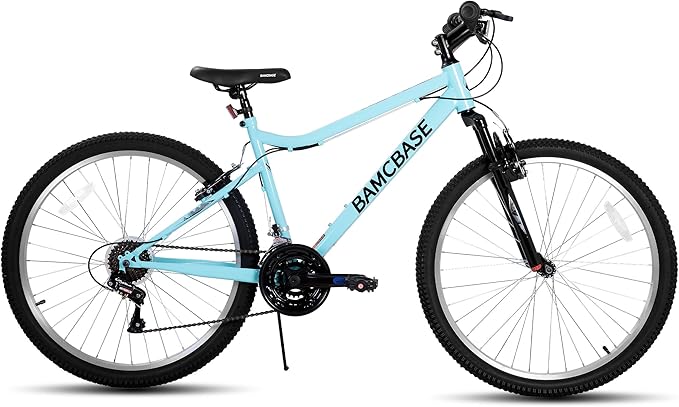 HILAND 26 Inch Womens and Mens Mountain Bike, 18 Speed Steel Frame Adult Bicycle, MTB Bikes with Suspension Fork, V Brake, Mountain Bicycle for Woman Man, Purple Green White