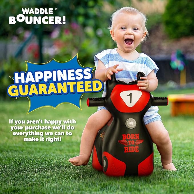 Waddle Bouncy Hopper Inflatable Hopping Toy Scooter, Indoors and Outdoor for Toddlers and Kids, Boys and Girls Ages 2 Years and Up (Black/Red Zoomer)