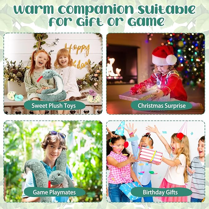 Leitee Giant Snake Stuffed Animal 63 Inch Large Mommy with 4 Babies & 2 Eggs Realistic Stuffed Snake Plush Toys for Kids Christmas Halloween Party Favors Prank Props Gifts(Vivid Style)