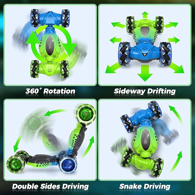 Gesture Sensing RC Stunt Car, Toys for Ages 4-12, Gift for Ages 6 7 8 9 10 11 12 Boys and Girls, Remote Control Car, 4WD Transform Drift RC Cars with Lights, Birthday Gift for Kids