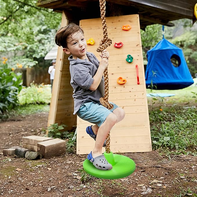 REDCAMP Climbing Rope Swings for Trees, Heavy Duty Plastic Disc Swing Seat for Kids and Adults with Hanging Strap, Green