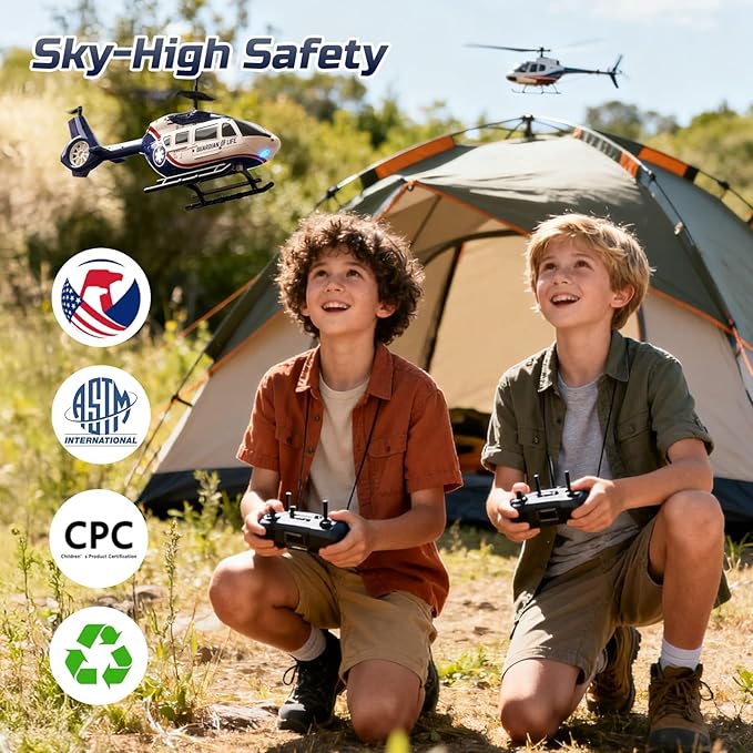 DEERC RC Helicopter,Rescue Remote Control Helicopter for Kids & Adults,Toys Helicopter with Altitude Hold, One Key take Off/Landing, LED Light, Low Battery Reminder, Gift for Boys Ages 8-12