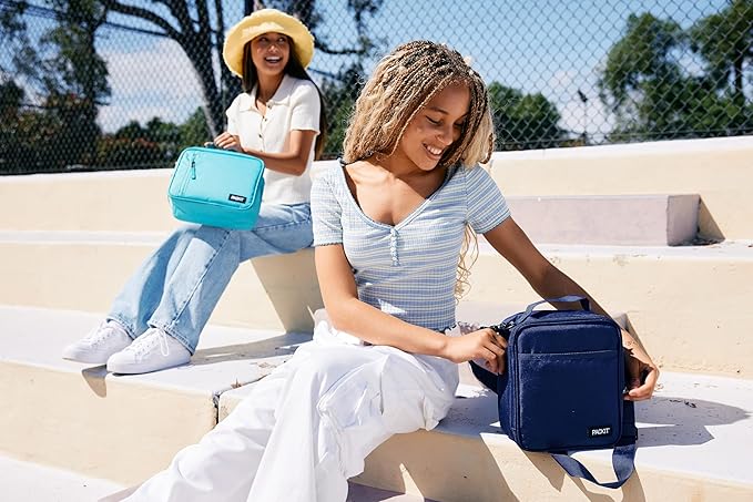 PackIt Freezable Classic Lunch Box, Sweet Strawberry, Built with ECOFREEZE Technology, Collapsible, Reusable, Zip Closure With Zip Front Pocket and Buckle Handle, Designed for Fresh Lunch On the Go