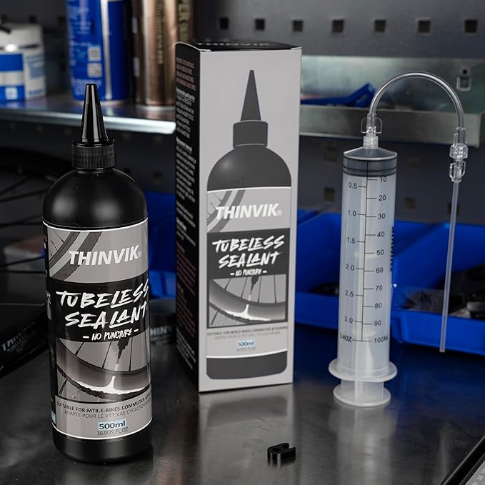 Thinvik Tubeless Tire Sealant 500ML/16.9oz No Puncture Hassle and Leak Prevention for Road Bike MTB CX and Gravel Bicycle Tubeless Tyres Sealant Injector Set/500ML(Single)