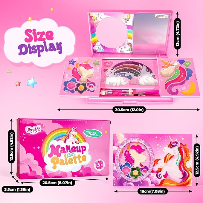 ULOVEME Kids Real Makeup Kit for Little Girls - Real, Non Toxic, Washable Make Up Toy - Umicorn Toys Gift for 3 4 5 6 7 8 9 10 12 Years Old Girls Birthday (Umicorn Makeup Palette)