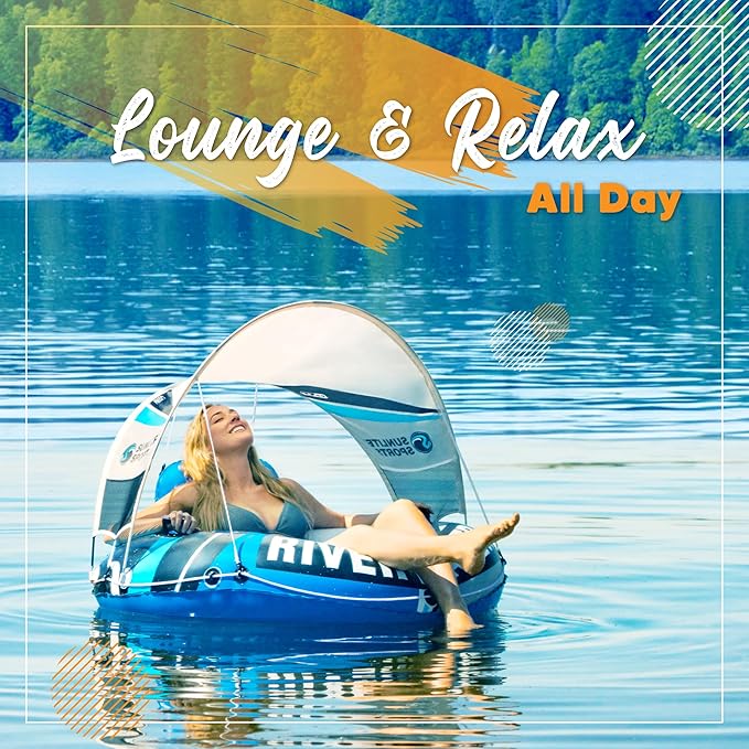 2025 New & Upgraded Sunlite Sports Heavy Duty River Tube Inflatable, Premium Water Float to Lounge Above Lake and River, Outdoor Water Raft Sport Fun, Recreational Use