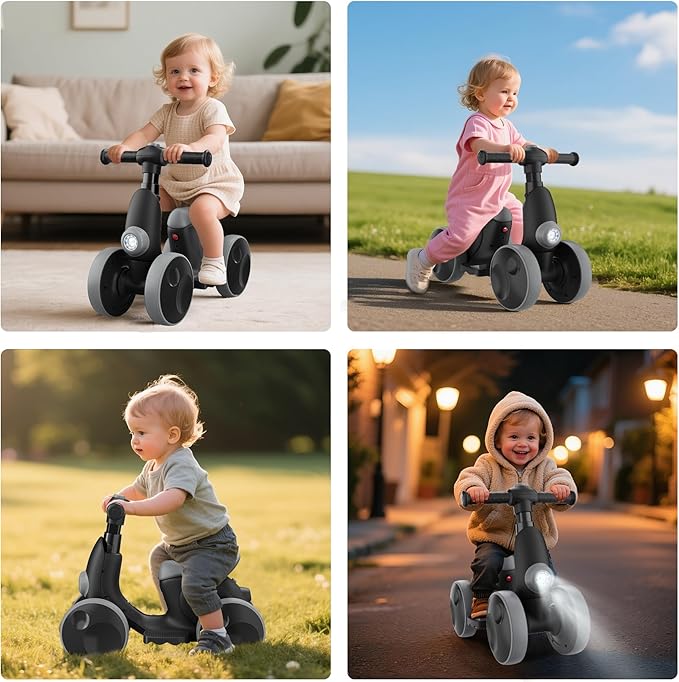 Electric Baby Balance Bike with Bubble Machine for 1 Year Old Boys Girls 4 in 1 Toddler Balance Bike 12-48 Month Kids Bubble Bike Ride Toys First Birthday Gift with Powered Motor,Music,LED Lights