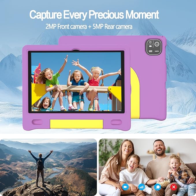Kids Tablet 10", Android 14, 8GB+64GB (1TB Expandable), Octa-Core, 1280×800 HD Display, Dual Cameras, 12-Hour Battery, Parental Controls, Childs Tablet with Shockproof EVA Case