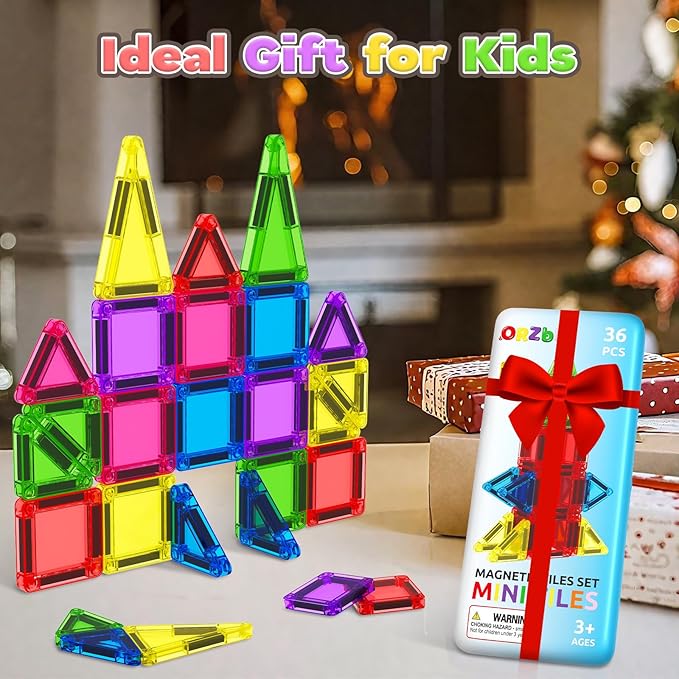 Magnetic Tiles Mini Travel Toddler Set, Magnetic Blocks Building Kids Toys & Games, Montessori Preschool Classroom Must Haves Educational Learning Sensory Toys for 3+ Year Old Boys Girls Birthday Gift