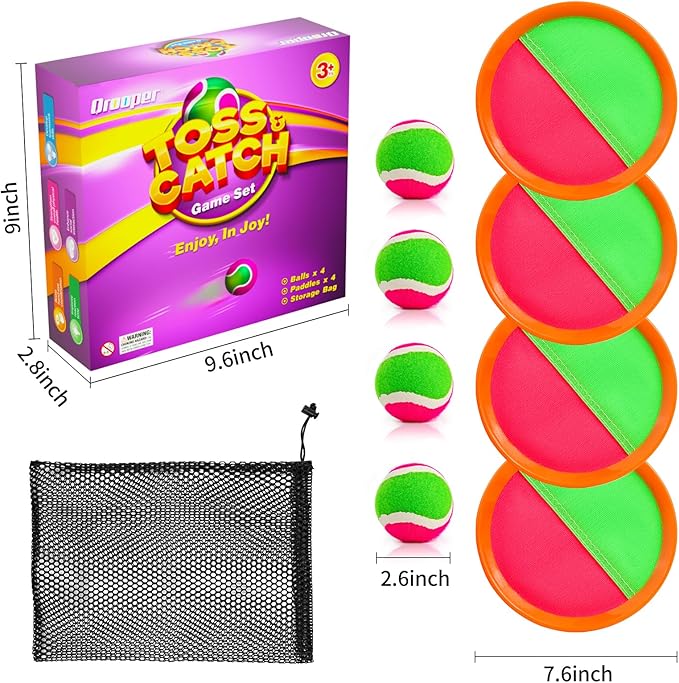 Kids Outdoor Toys - Toss and Catch Game Set, Outside Yard Camping Beach Pool Toys Games for Boys Girls 3 4 5 6 7 8 9 10 Year Old, 4 Paddles 4 Balls (Orange+Orange)