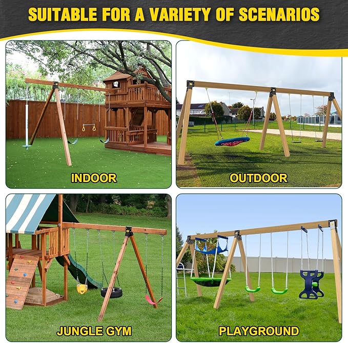 BETOOLL 90° A-Frame Middle Swing Set Brackets, Heavy Duty Steel DIY Swing Set - Includes Mounting Hardware, Ideal for Indoor and Outdoor Playgrounds (1 Middle Brackets-Black)