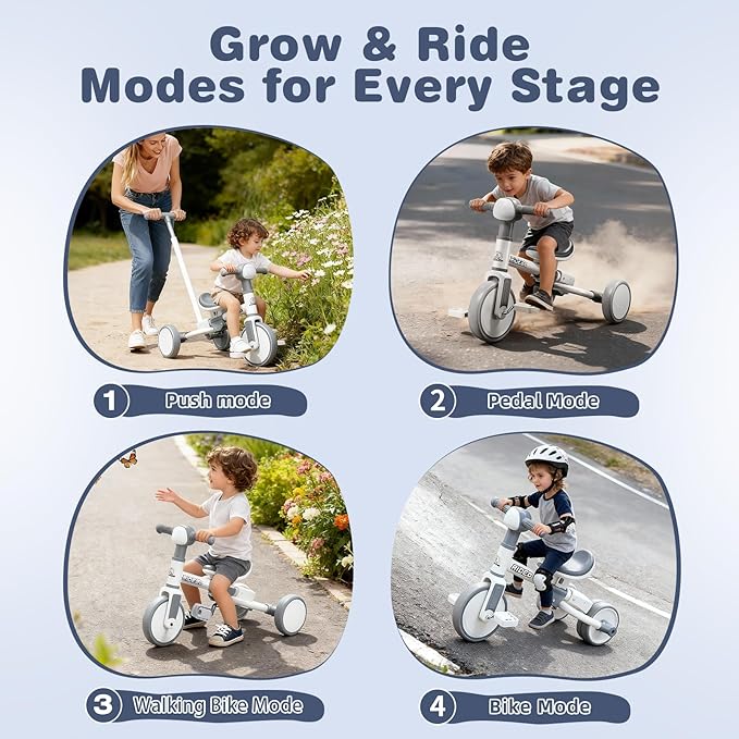 Ridego 5-in-1 Tricycle for Toddlers 2-5 Year Olds, Kids Balance Bike & Toddler Push Bike with Parent Handle, RGB Music Light, Tool-Free Assembly Birthday Gift for Boys Girls