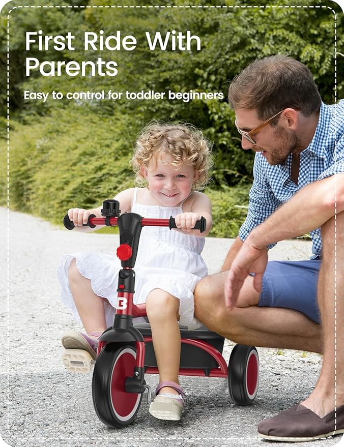 besrey Toddler Tricycle with Bell, Kids Tricycle Age 18 Months to 5 Years, Kids Trike, Toddler Bike for 1.5-5 Year Olds, Baby Trike, Gifts & Toys for Boys & Girls, Red