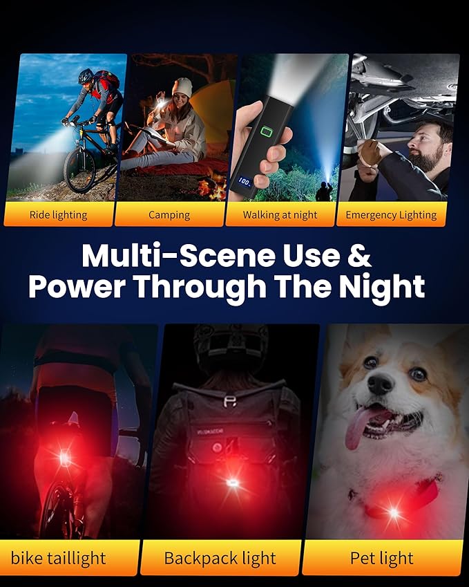 DARKBEAM 6000LM Bike Headlight USB-C Rechargeable, High Lumen Super Bright Bike Light Set for Night Riding, 12+5 Modes Waterproof Bicycle Lights for Road, Mountain, Cycling