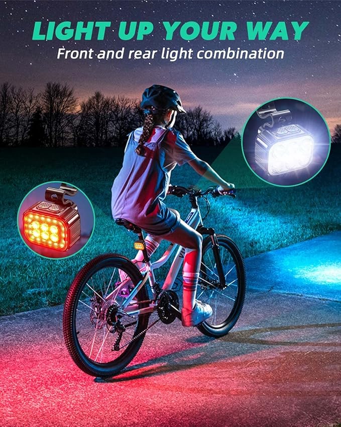 Victoper Bike Light, High Lumens Super Bright Bicycle Lite, 6+4 Modes USB Rechargeable Bike Headlight & Taillight Set, Waterproof Safety Bike Front & Rearlight for Road, Mountain, Night Riding