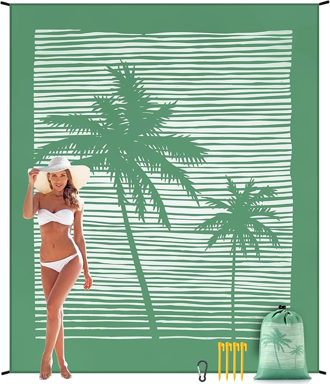 Beach Blanket Waterproof Sandproof Beach Mat 79" X 83"/10'x9'for 2-8 Adults Quick Drying Outdoor Picnic Mat Beach Accessories for Travel, Camping, Hiking