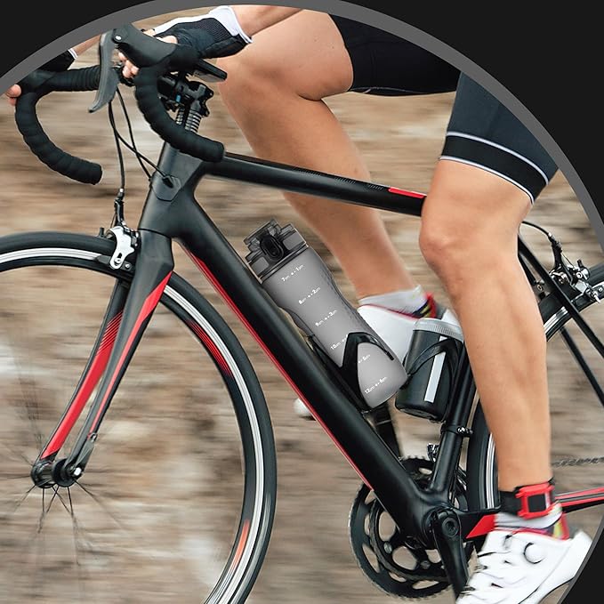 OLDLEY 25 oz Water Bottle, Motivational Water Bottle with Time Marker, Sports Water Bottle With Strap, Leakproof & BPA Free Large Water Bottles for School, Gym, Travel, Outdoor, Tritan,Gray