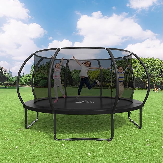 Polar Aurora 10FT 12FT 14FT 16FT Outdoor Trampoline with Safety Enclosure Net, Thickened Spring Pad,ASTM Approved Recreational Trampoline for Kids and Adults,Anti-Rust Coated Frame and Thickened Mat