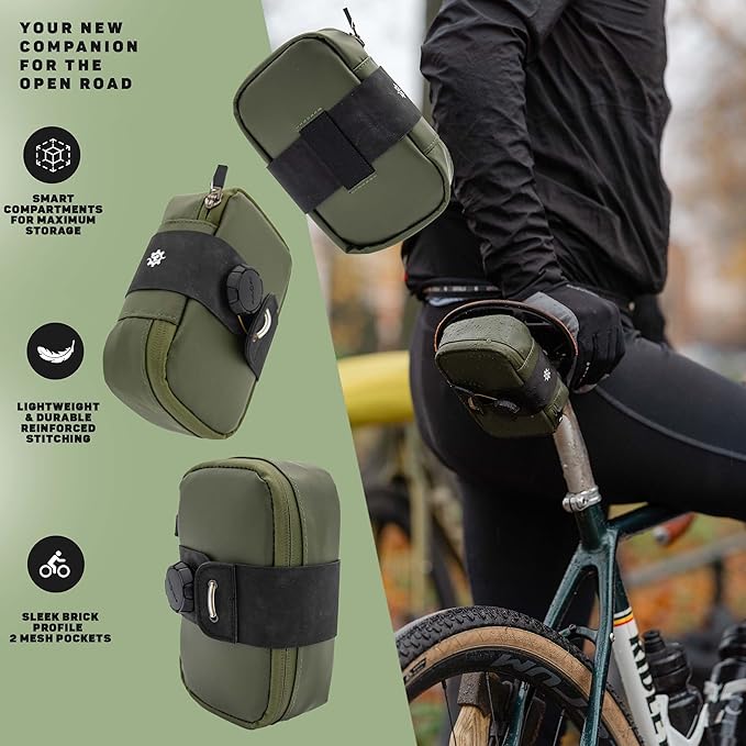 Lumiere & Co. Falcon Magnetic Saddle Bag– 0.69L | 6”x 3.5”x2 | Sleek Minimalist Design, Fast Magnetic Buckle Attachment | Cycling Bike Bag (Green, Large)