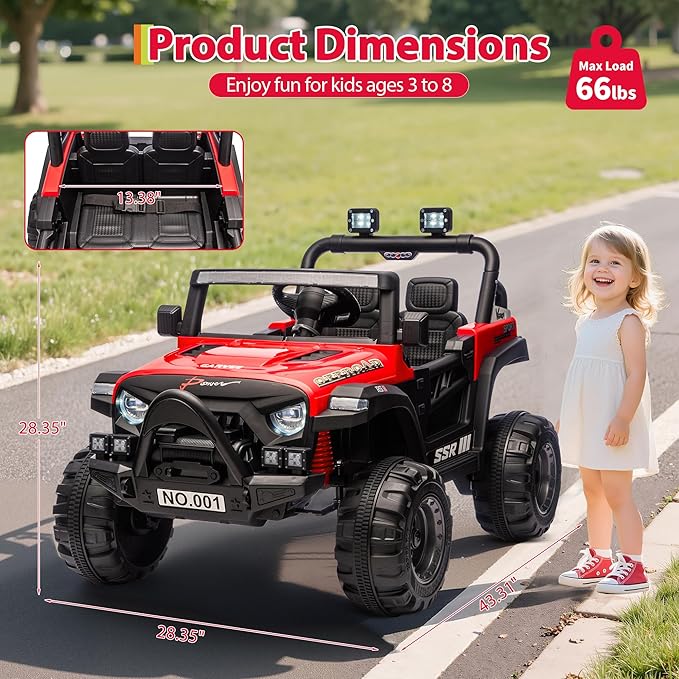 12V Ride On Car for Kids, Ride On Toy w/Parent Remote, Spring Suspension, Bluetooth, Music & Horn, LED Light, 4.1MPH Max Speed, 3 Speeds, Electric Car for Kids Toddlers Age 3-8, Red