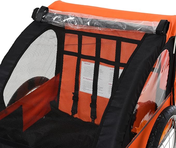 Aosom 2-Seat Child Bike Trailer for Kids with a Strong Steel Frame, 5-Point Safety Harnesses, & Comfortable Seat