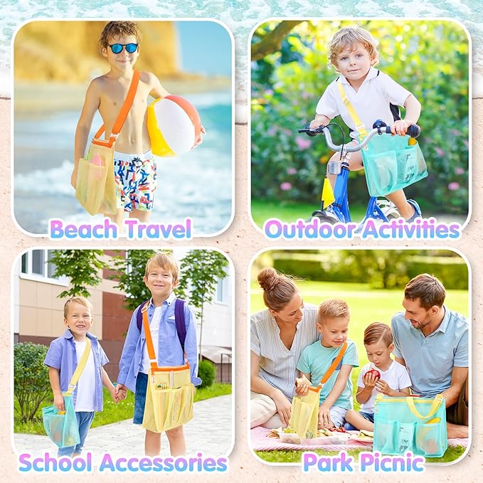 Tagitary Beach Toys Mesh Beach Bags for Kids with Zipper Collapsible Mesh Seashell Collecting Swim Pool Lake Sand Toy Storage, Boys and Girls Teens Summer Vacation Essentials