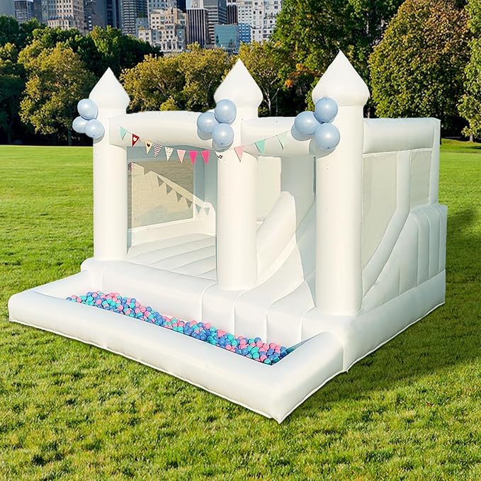 13FTx13FT Oxford White Inflatable Bounce House Big Castle with Ball Pit and Slide Bounce House for Kids 3-12 Indoor and Outdoor Bouncing Castles with Hair Dryers Birthday Parties Wedding Decorations