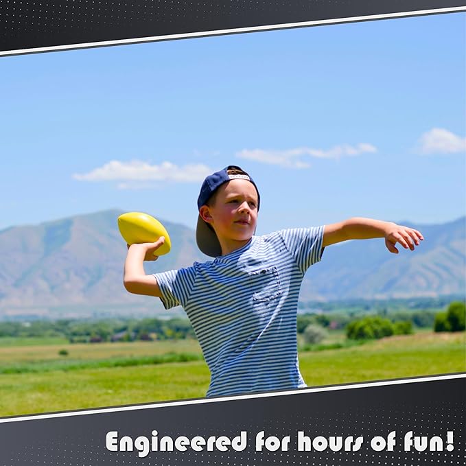 Kids Football 4 Pack - 7.25” Foam Footballs - Soft, Small Football - Colorful Mini Ball for Kids - Includes Green, Yellow, Blue, and Red