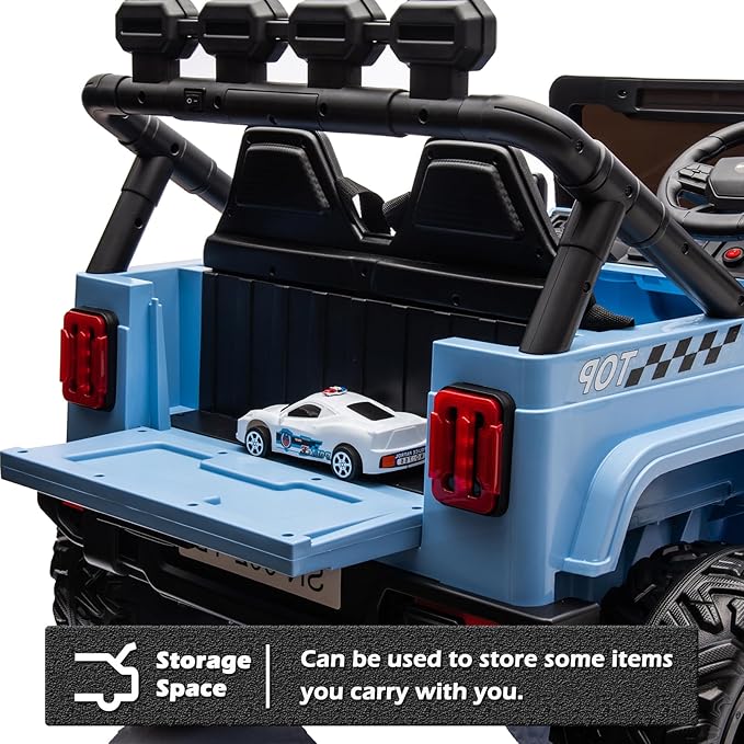 NEWQIDA 24V 2 Seater Ride on Car w/Remote Control 4wd Kids Electric Vehicles Ride on Toys Car, EVA Tires Wheels, 20" Spacious Seat, LED Lights, Music, Spring Suspension, 4x200W Motors, GrayBlue