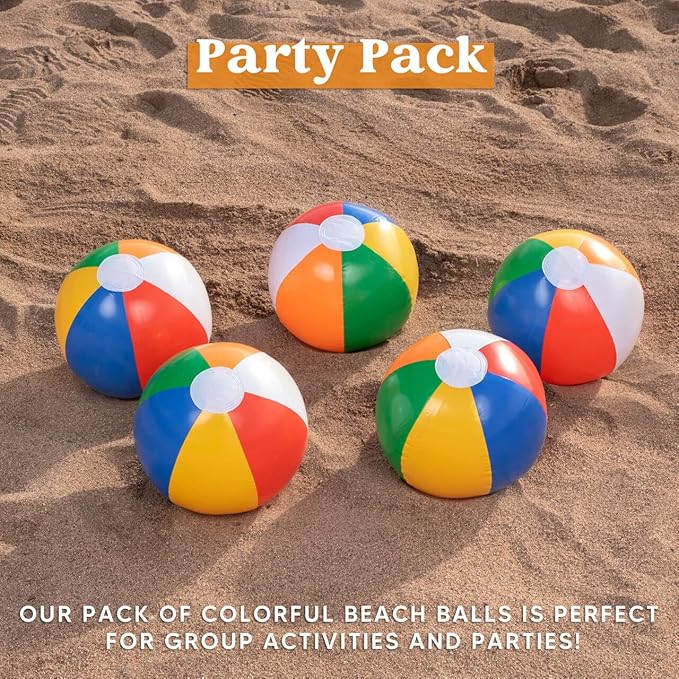 JOYIN 12 Packs 16" Inflatable Beach Balls, Large Rainbow Beach Balls Bulk for Pool Parties, Kids and Adults Summer Pool Party Toys, Beach Toys, Party Favors(16'')