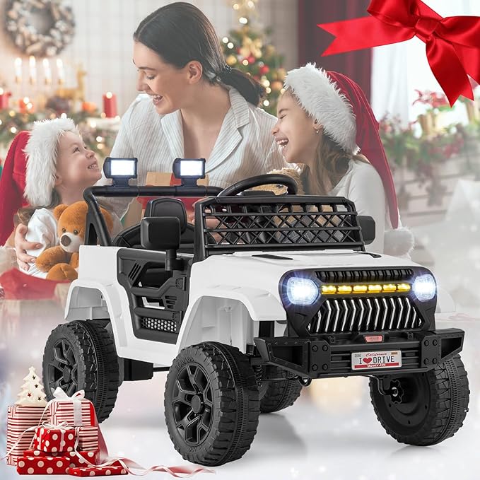 Costzon Kids Ride On Truck, 12V Battery Powered Electric Vehicles w/Remote Control, Spring Suspensions, 3 Speeds, Music, Lights, Wireless Connection, Ride on Car for Boys & Girls 3+ (White)