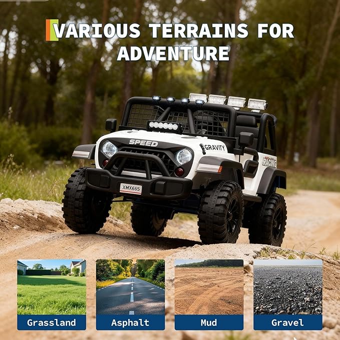 24V Ride on Car for Kids, 2 Seater Electric Truck with Parent Remote Control, Spring Suspension, 2 Speeds, LED Headlight & Music Player, Kids Electric Vehicle for Aged 3-8 Years, White