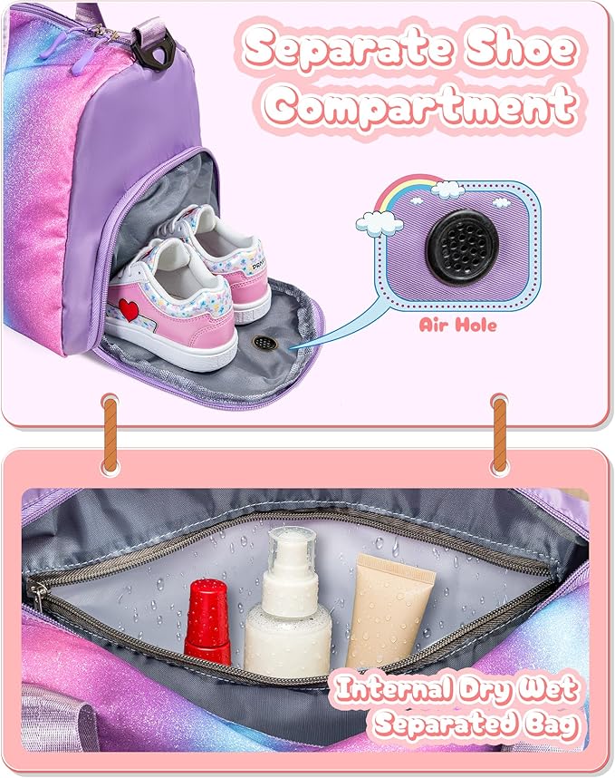 Girls Trip Gifts for Kids-Girl Gym Bag with Shoe Compartment, Kid Personalized Weekender Overnight Bags, Initial Travel Tote with Makeup Pouch, Valentines Day Gift (Letter P)