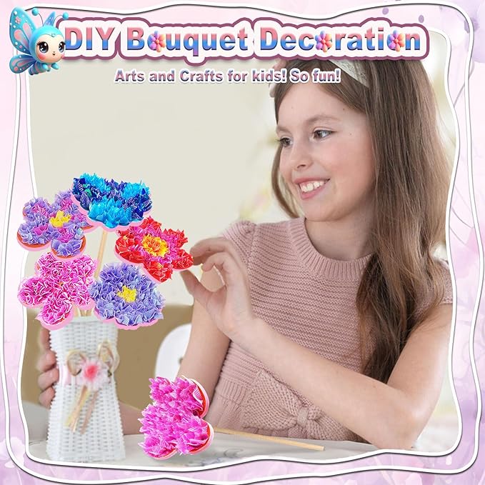 mom&myaboys Flower Bouquet Poke in Kit for Kids - Wooden DIY Craft Set Ages 4-9, No Glue Mess-Free Creative Activity, Fun Arts & Crafts Gift for Girls Boys, Preschool Classroom Birthday Party