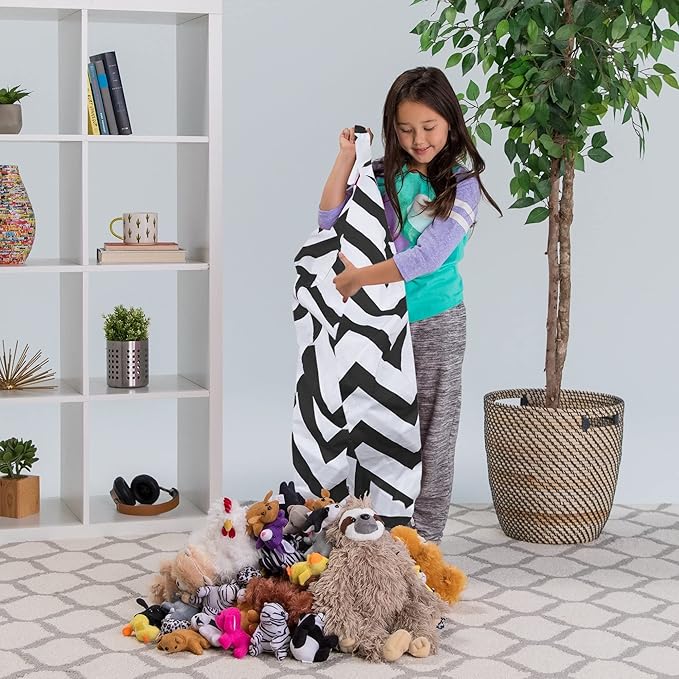 Posh Creations Kids Stuffed Animal Storage Bean Bag Chair Cover - Childrens Toy Organizer, Medium-27in, Canvas White Arrows on Gray