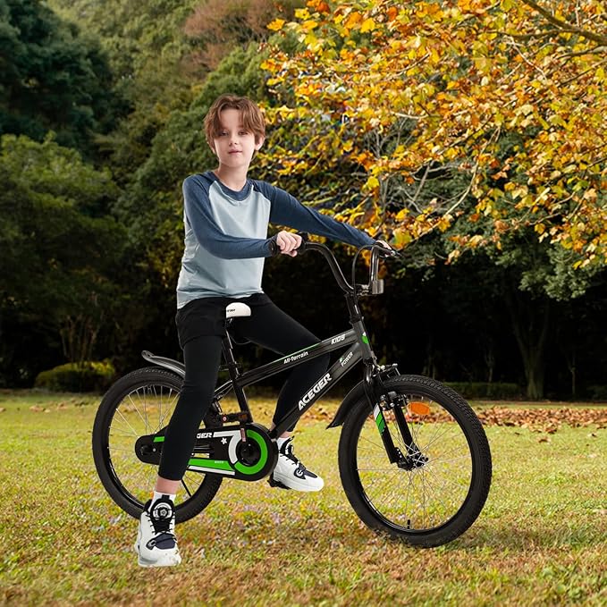 ACEGER Simon Kids Bike for Boys Girls Toddlers, Unisex for Aged 3-13 Years, 12 14 16 18 Inch Children Bicycle with Training Wheels, 20 Inch Bike with Kickstand