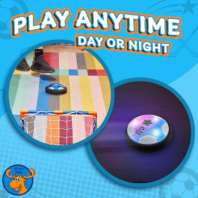 Let Loose Moose Hover Soccer Ball - Boys Birthday Gifts - Indoor Hoover Balls for Kids Age 6, 7, 8, 9, 10, 11, 12 Year Old - Light-Up Toy Game for Kid - 6-8, 8-12 - Rechargeable - with 2 Goals