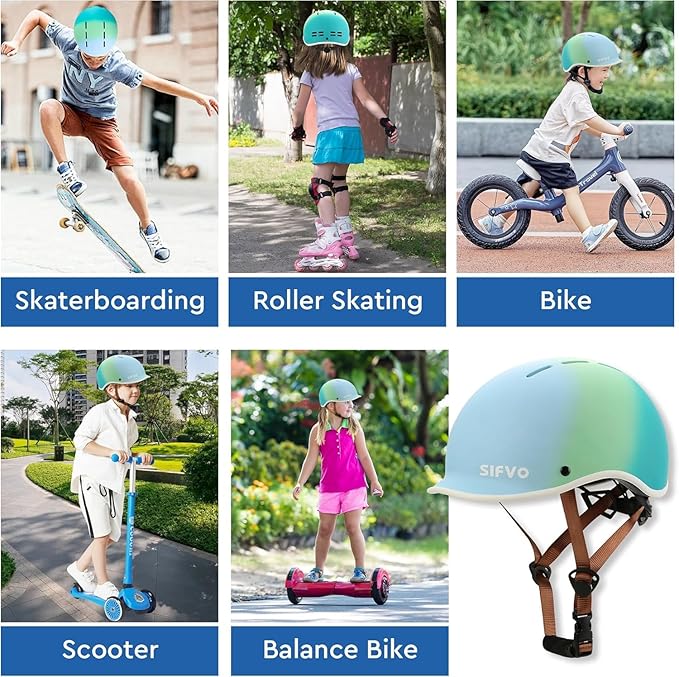 Kids Helmet, SIFVO Kids Bike Helmet Skateboard Helmet Scooter Helmet All-Round Protection Boys Girls Bike Helmet Kids to Youth Extended Visor Adjustable & Durable 51-55cm