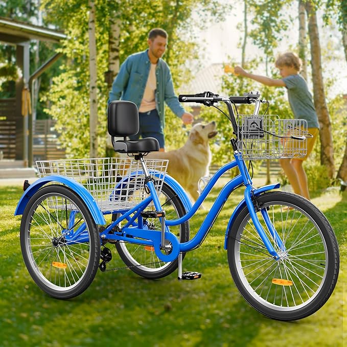 YITAHOME 24 & 26 Inch Adult Tricycle, 1 & 7 Speed 3 Wheel Bikes, Large Seat with Backrest Trike for Adults with Front & Rear Baskets, Cruiser Bike for Seniors Women Men Commute Picnic Outdoor