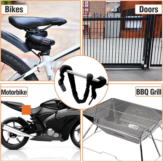 Heavy Duty Bike Chain Lock – 5 Digit Combination Anti-Theft Bicycle Lock, 4.7 Feet,Hardened Steel Square Links,High Security Keyless Bicycle Lock for E-Bike, Motorcycle, Scooter, Gate