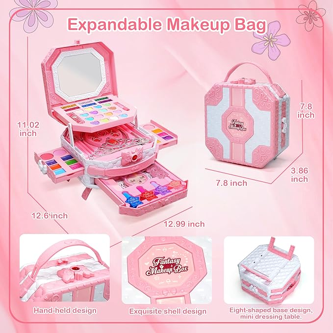 Kids Makeup Sets for Girls 5-8, 68 Pcs Kids Makeup Kit for Girls Non-Toxic Washable Real Cosmetic Set, Play Make Up Kit, Toddlers Birthday Gifts Princess Toys for 3 4 5 6 7 8 9 10 11 12 Year Old