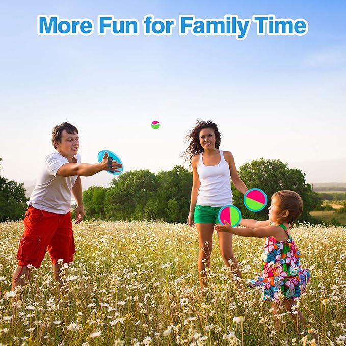 Beach Toys - Outdoor Games, Sand Toys, Toss and Ball Set with 6 Paddles and 3 Balls, Perfect Yard Games Outdoor Toys Games for Kids Ages 4-8 Easter Gifts for Kids/Adults/Family