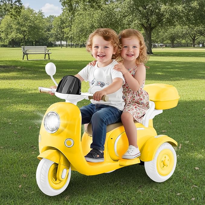 HEIMILI 12V Kids Electric Motorcycle,Electric Scooter for 3 Year Old, Girls Toy, 3-Wheel Ride On Toy for Kids with Storage Compartments, Motorcycle for Girls (Yellow)