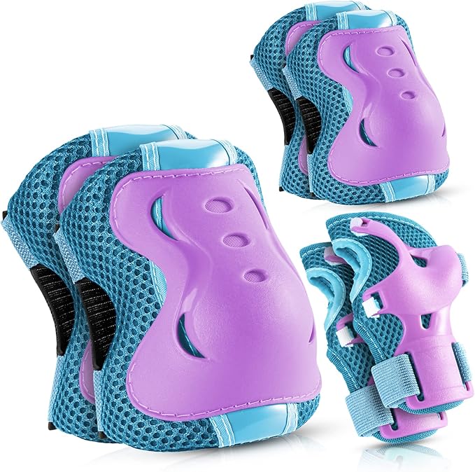 BOSONER Knee Pads for Kids Roller-Skating: Adjustable Protective Gear Set Knee Elbow Pads Wrist Guards for Bike Cycling Skateboarding Scooter Gifts 3-8/9-15 Years Boys Girls